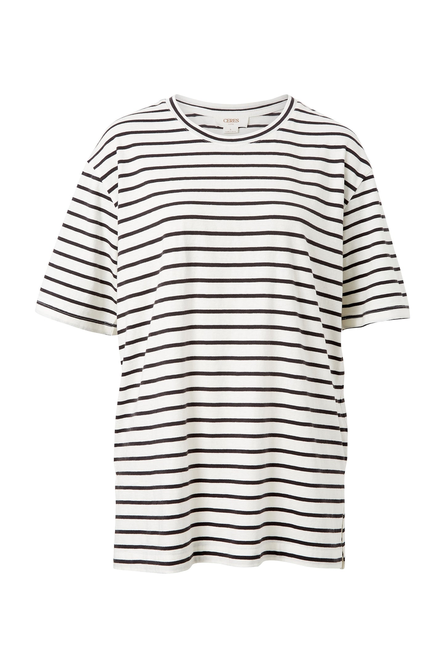 Longline Step Hem Tee - Vanilla/Phantom Fine Stripe