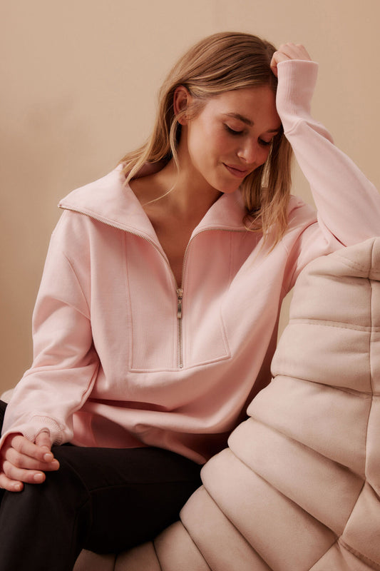 Isabella Half Zip Sweat - Shell Pink