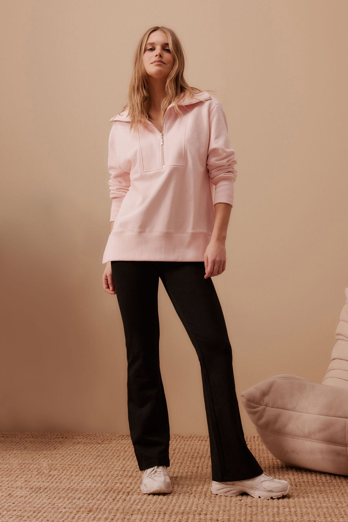 Isabella Half Zip Sweat - Shell Pink