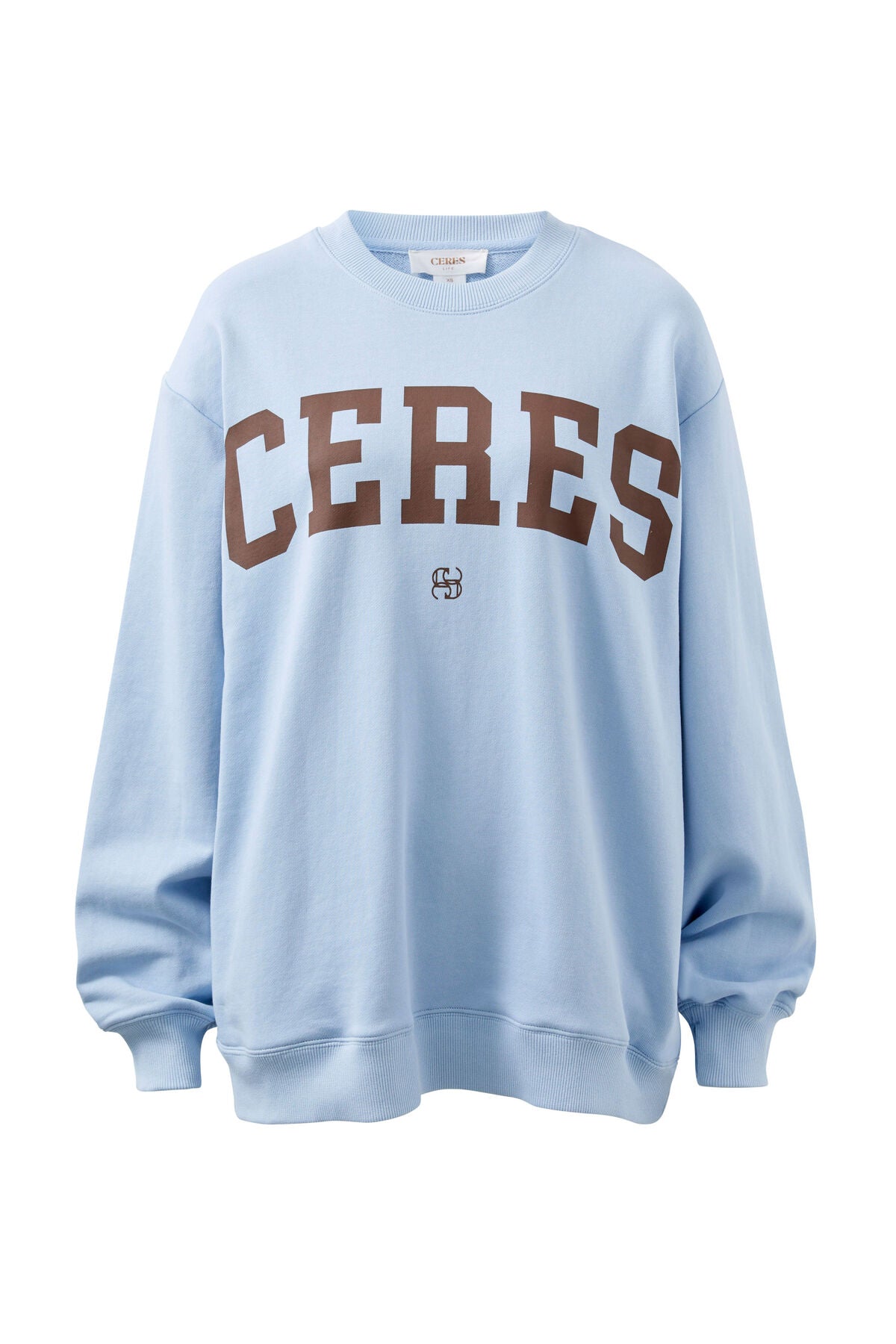 Isla Oversized Slouchy Crew - Chalk blue heritage logo