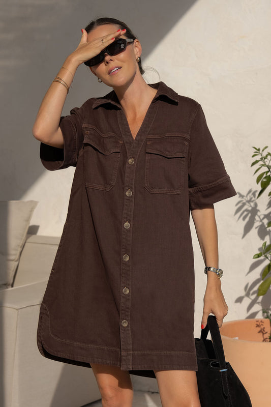 Relaxed Shirt Dress - Chocolate