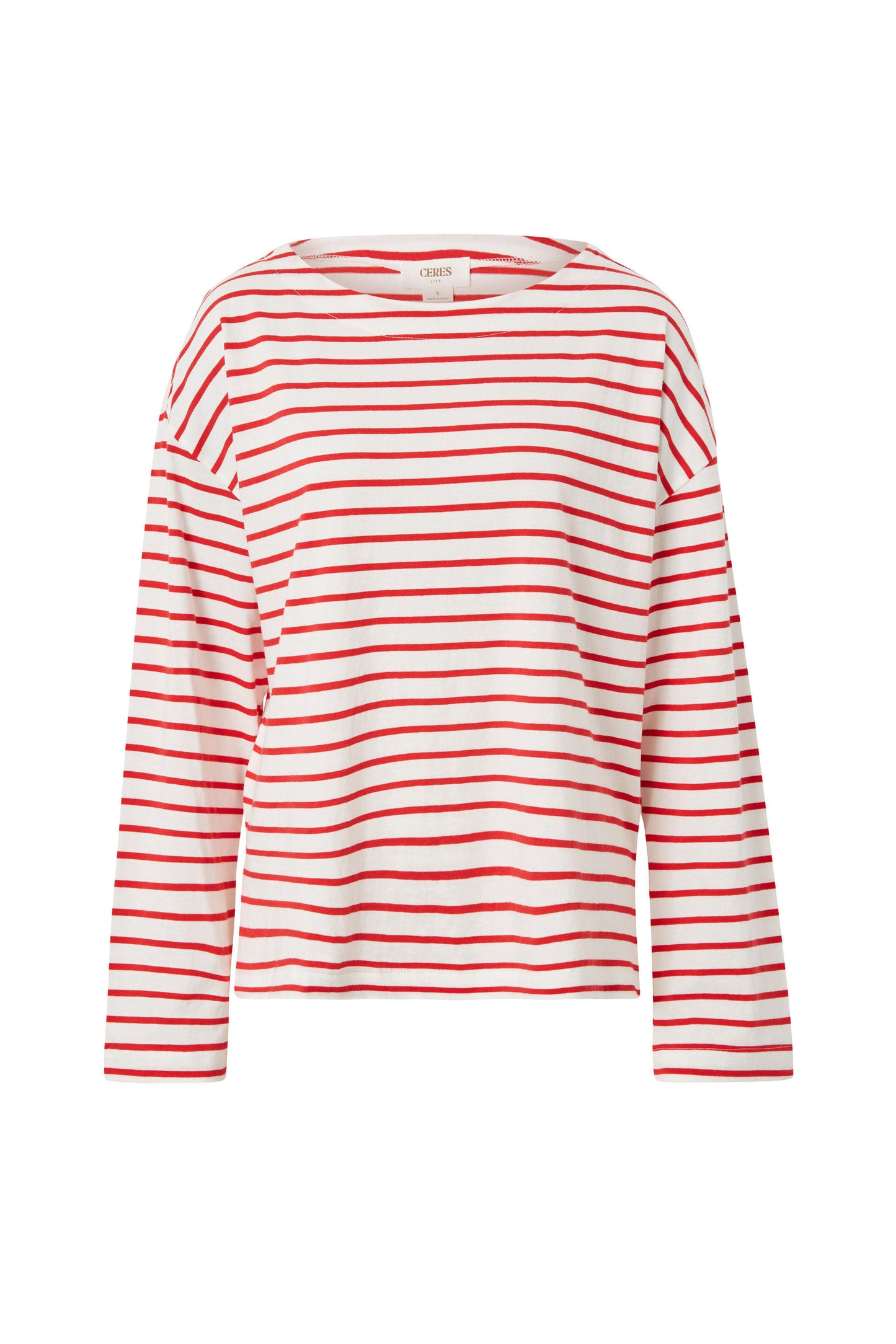 Slouchy Long Sleeve Boat Neck Tee - Heritage Red Stripe