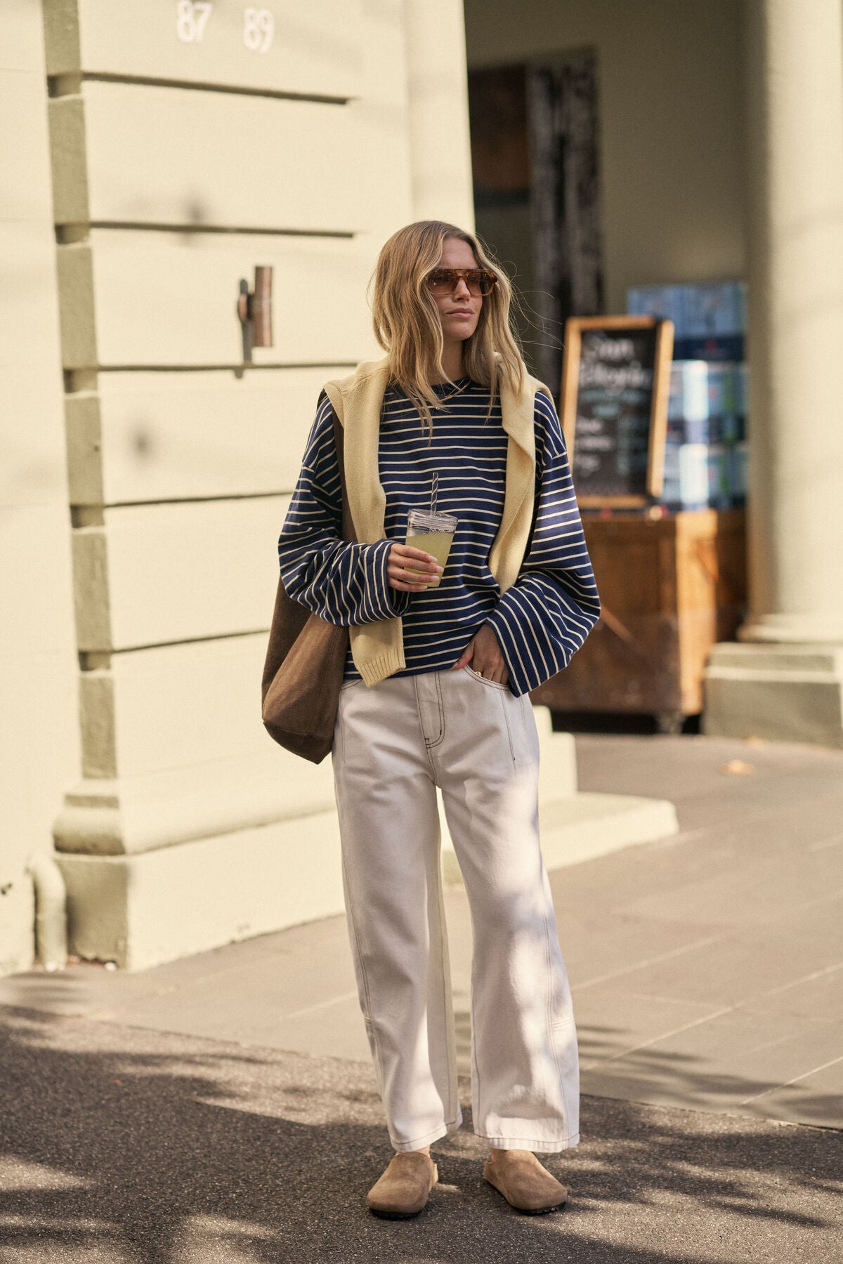 Beau Long Sleeve Slouchy Tee - Heritage navy/marshmallow stripe