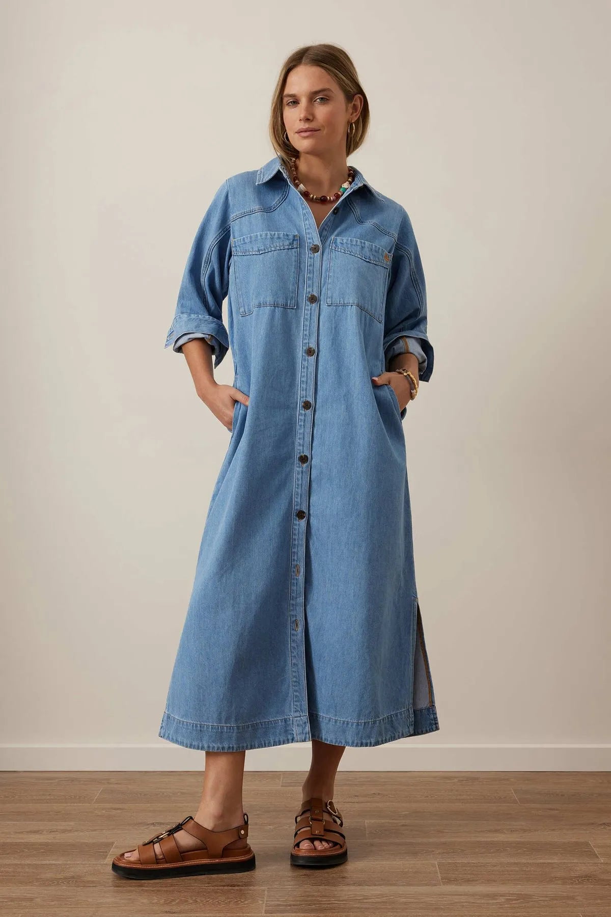 Rae Long Sleeve Midi Dress - New Vintage Blue