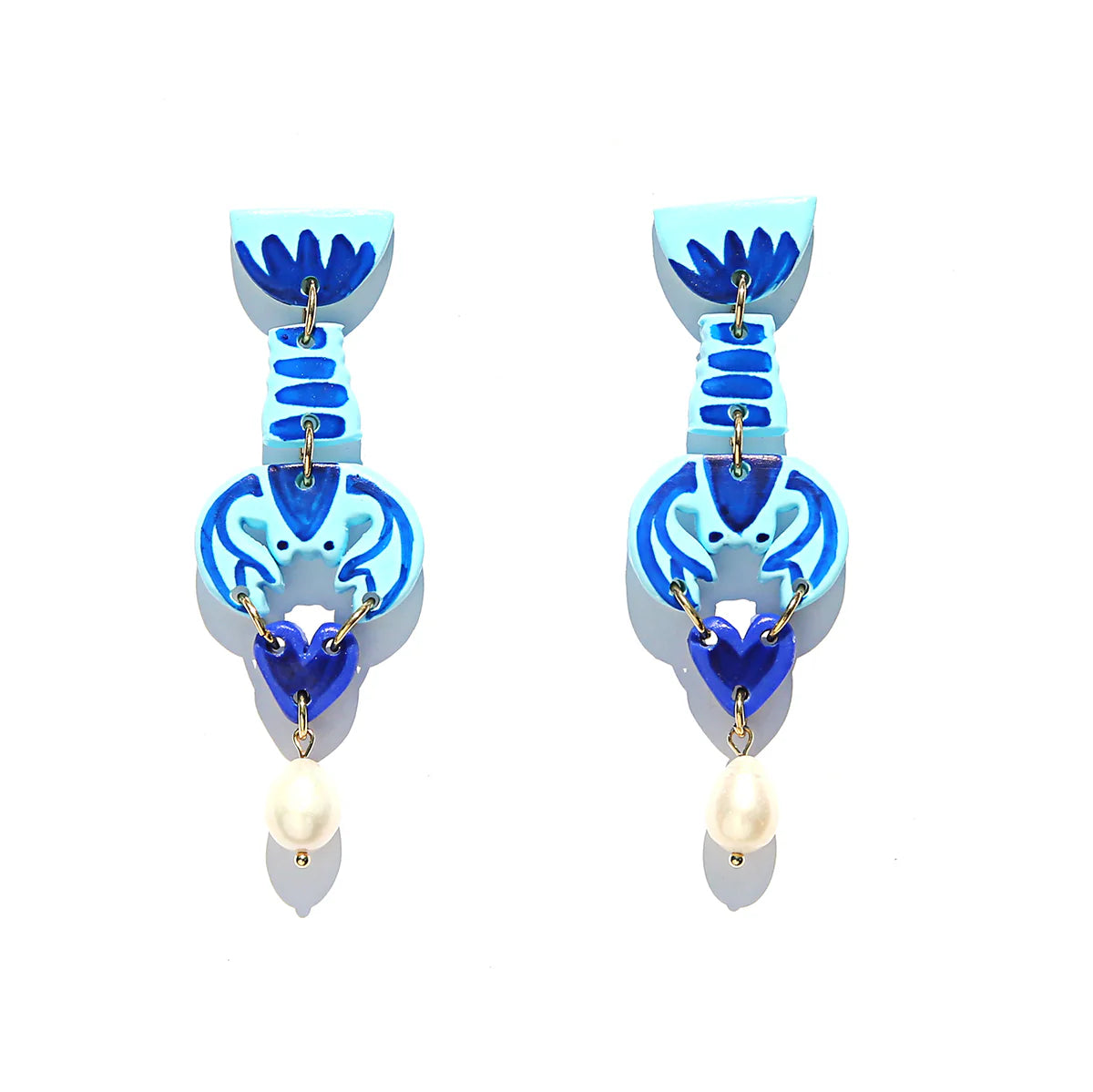Blue Lobster Heart Earrings
