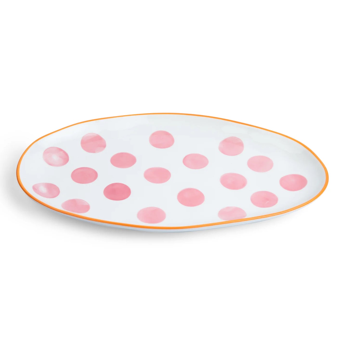 Small Oval Platter - Pink spot and orange rim