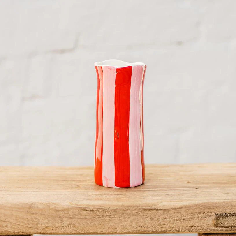 Small Vase - Red & Pink Stripe
