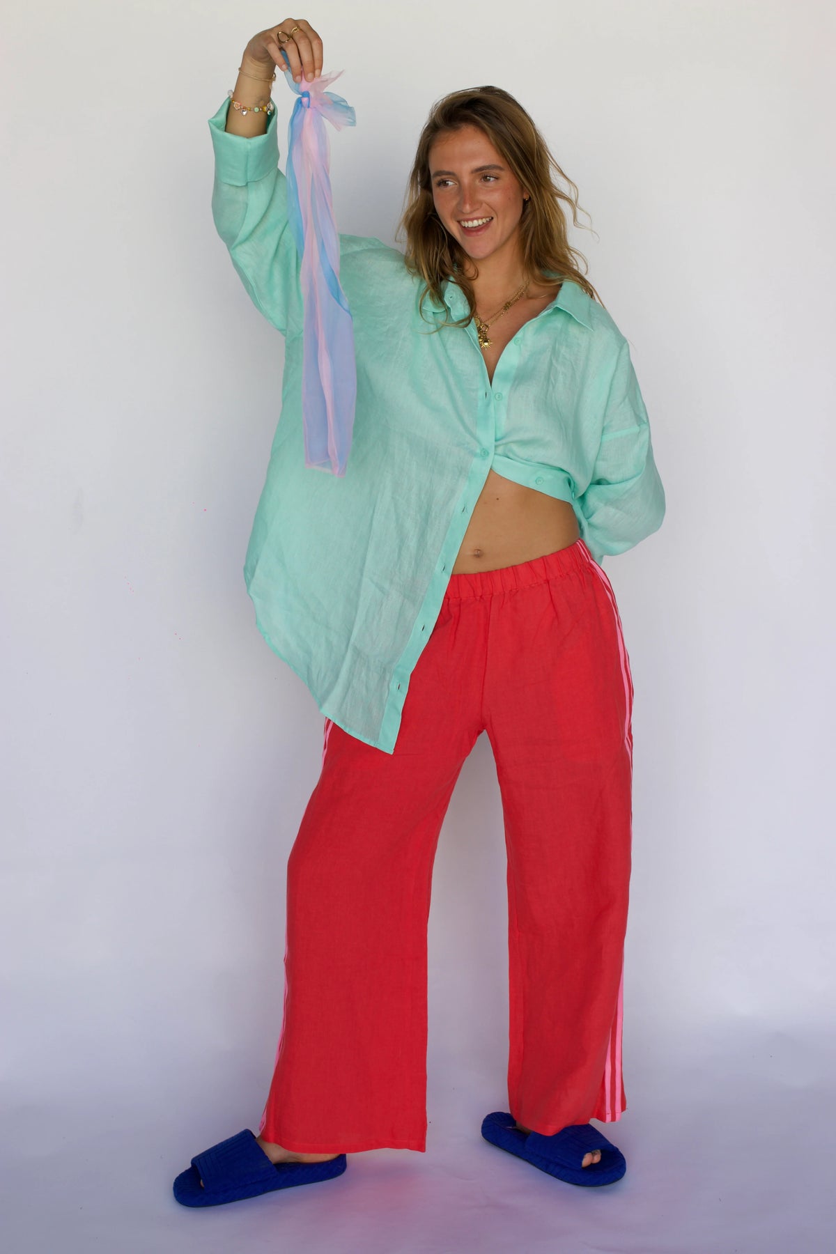 100% Linen Pant - Watermelon (Bright Pink Stripe)