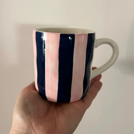 Mug - Navy and pink stripe
