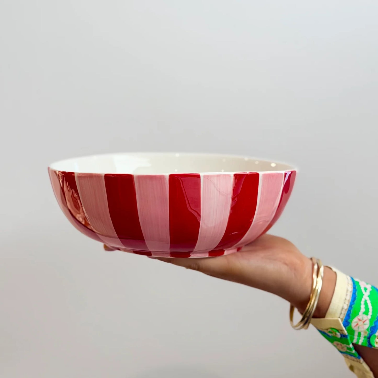 Salad Bowl - Pink & Red Stripe