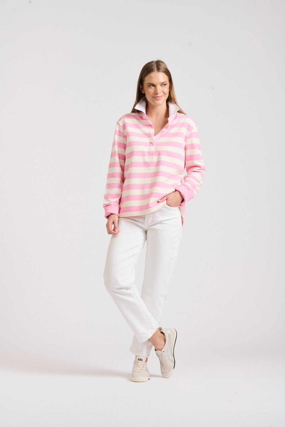 Rugby Cotton Sweatshirt - Pink Stripe