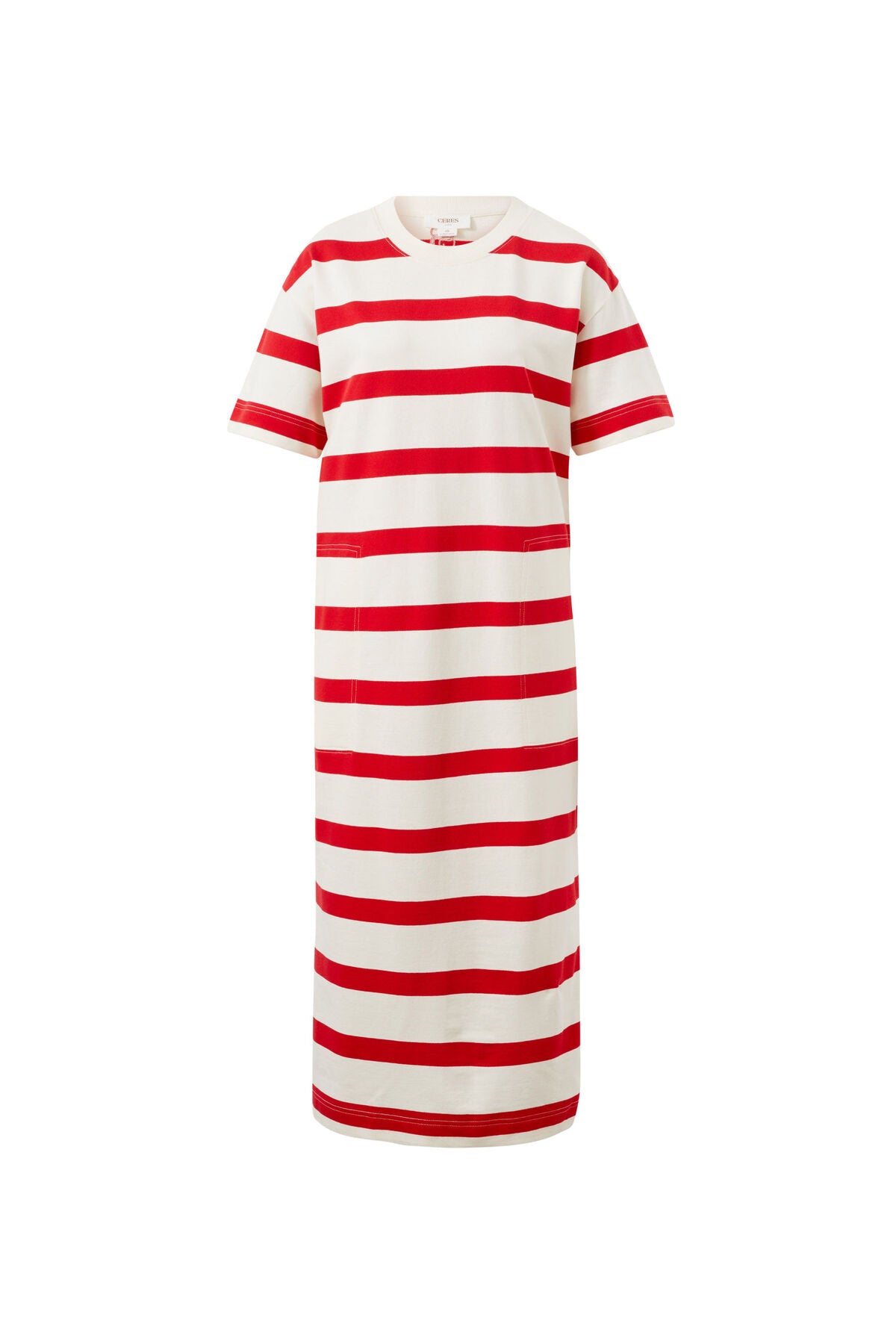 Midi Terry Dress - White Red Bold Stripe