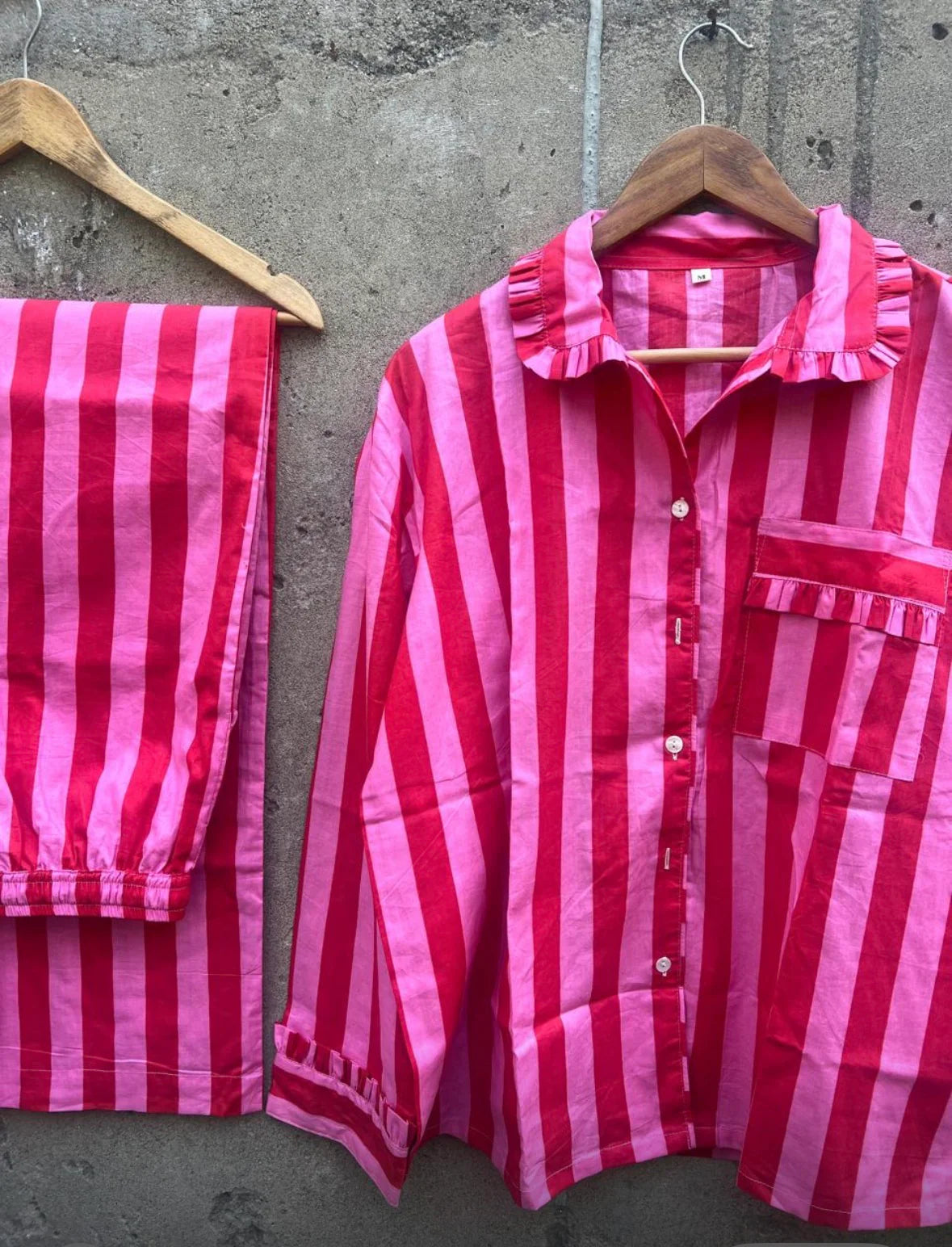 Molly Red Pink Stripe Cotton Pyjama Set
