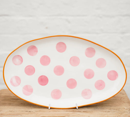 Small Oval Platter - Pink spot and orange rim