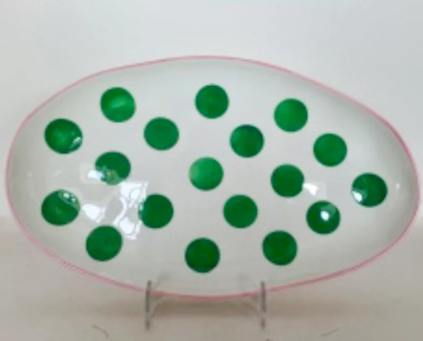 Small Oval Platter - Pink & Green Spots