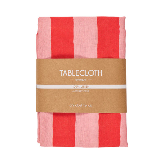 Linen Tablecloth - Red Stripe