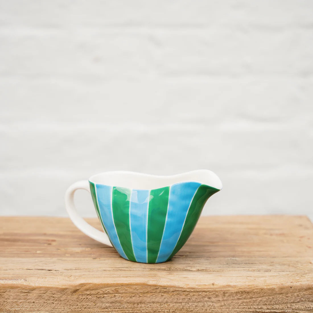 Gravy Jug - Green & Cornflower Blue Stripes