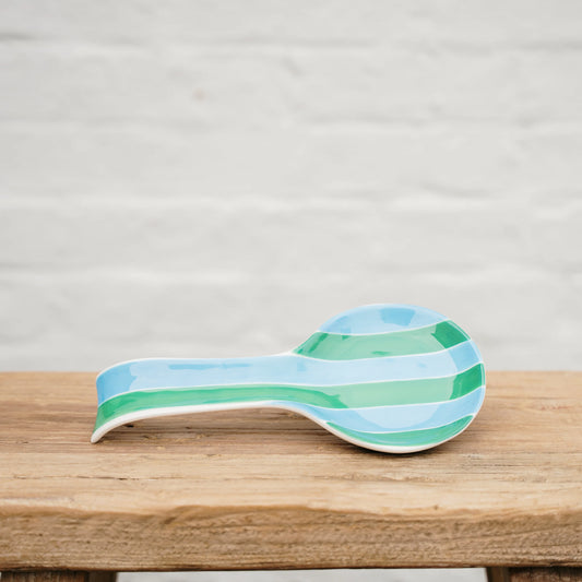 Spoon Rest - Green and Cornflower Stripe
