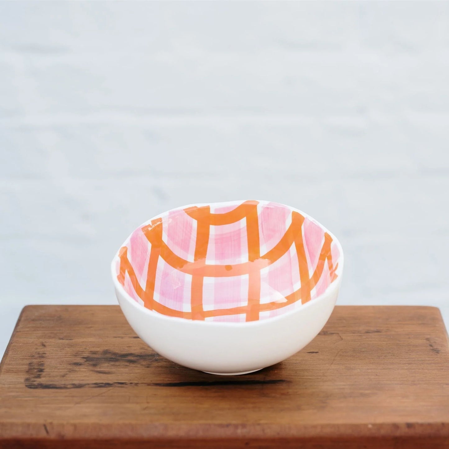 Medium Bowl -  Pink and Orange Gingham