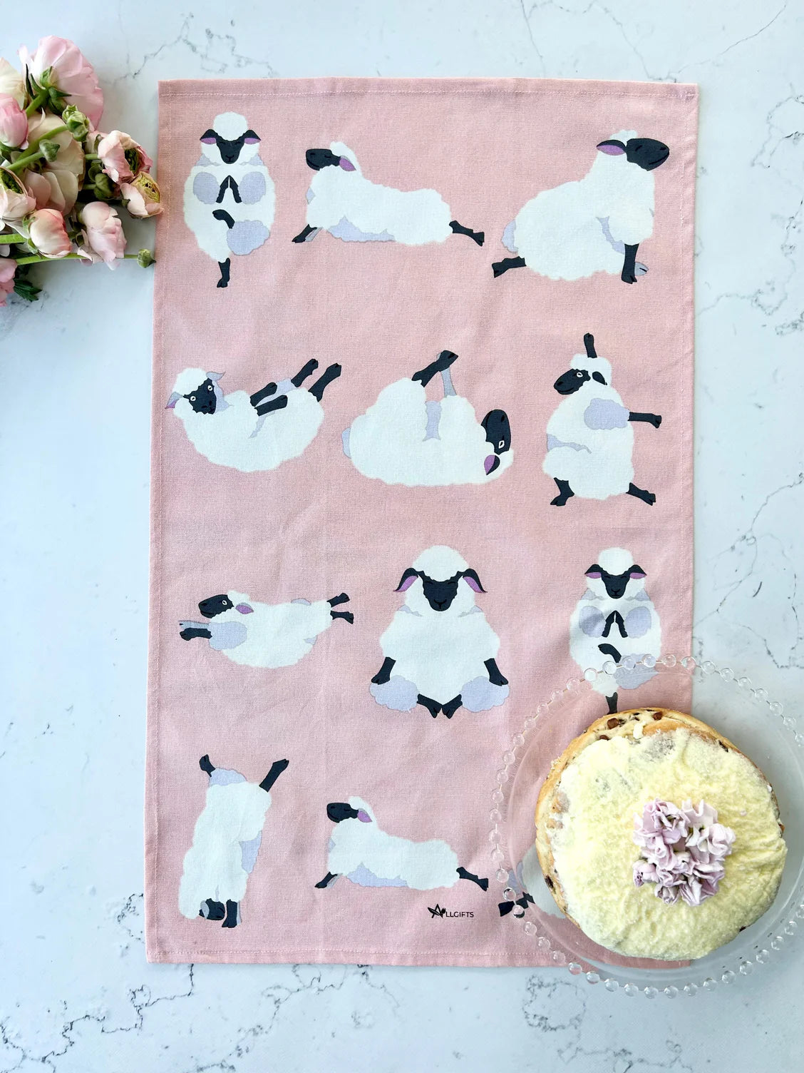 100% Cotton Tea Towels - Yoga Sheep