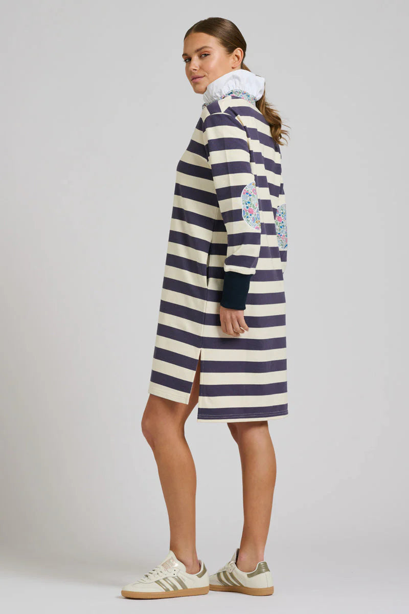 Rugby Frill Collar Dress - Navy White Stripe