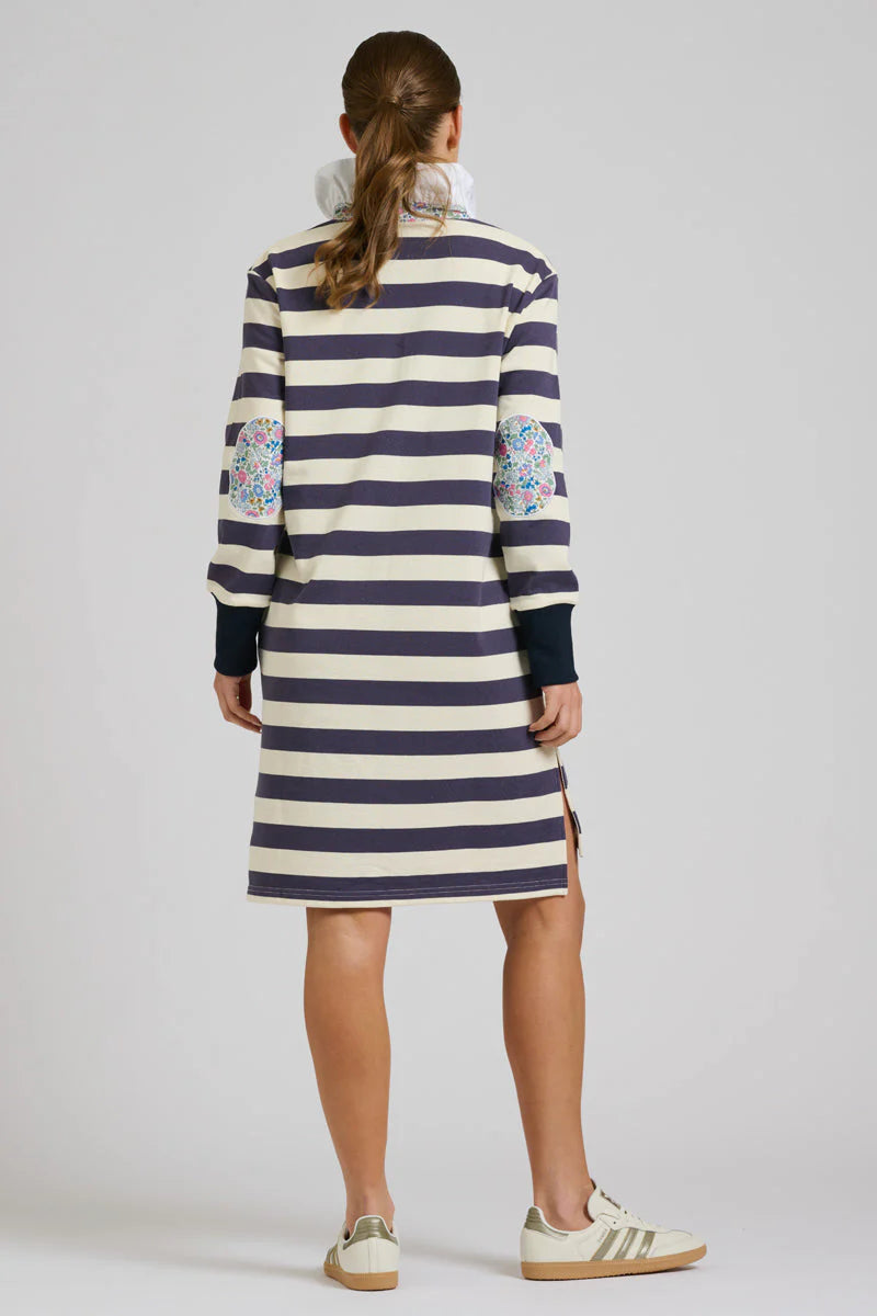 Rugby Frill Collar Dress - Navy White Stripe
