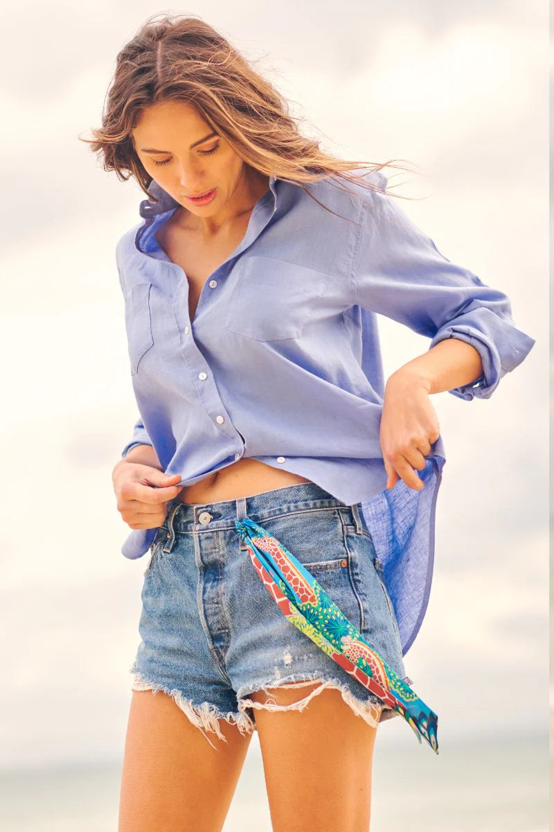 The Girlfriend Relaxed Linen Shirt - Cornflower (Size Medium)