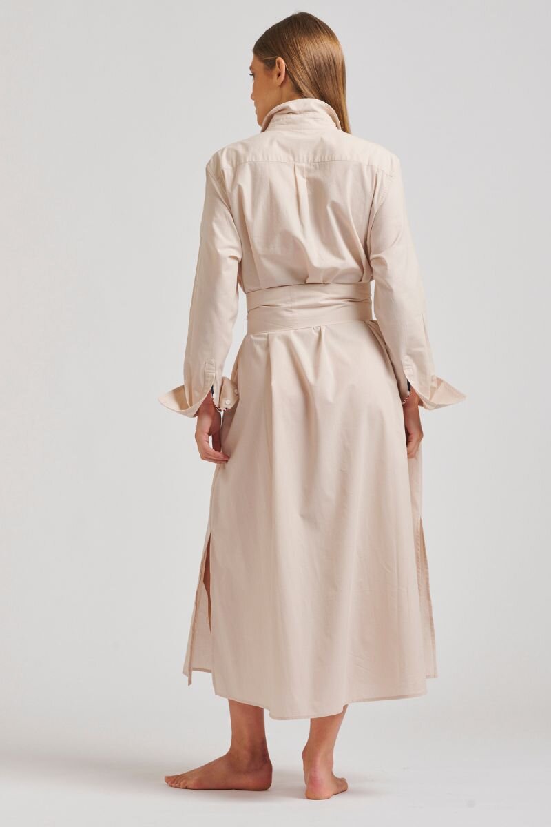 The Pippa Oversized Cotton Longline Dress - Stone (S/M)