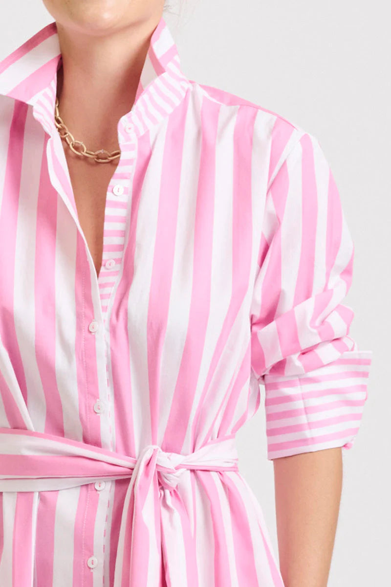 The Adele Shirtdress - Pink Wide Stripe