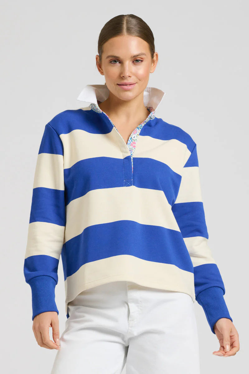 Rugby Cotton Sweatshirt - Royal Blue & Ivory