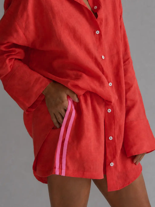 100% Linen Short - Watermelon (Bright Pink Stripe)