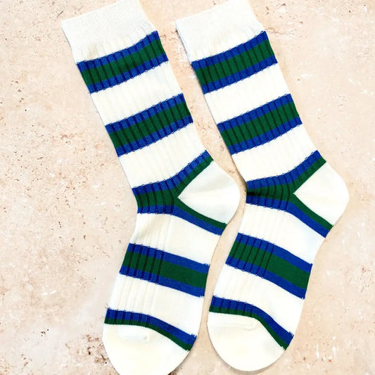 Green Striped Varsity Crew Socks