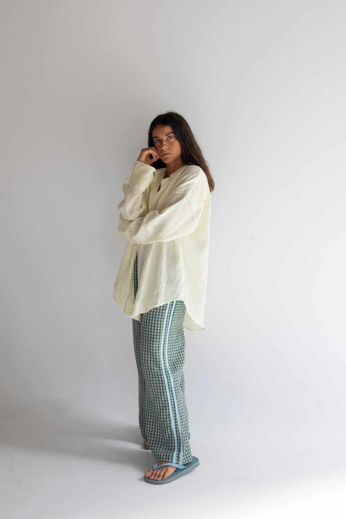 100% Linen Pant - Green Check