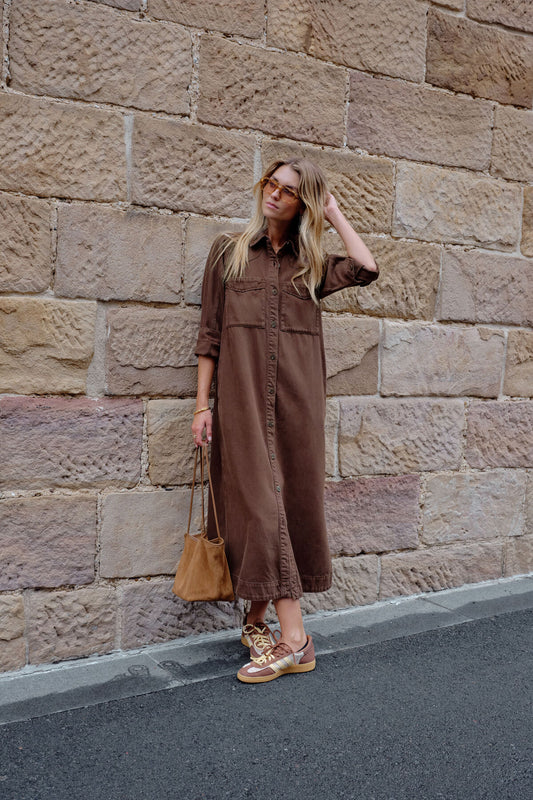 Rae Long Sleeve Midi Dress - Chocolate