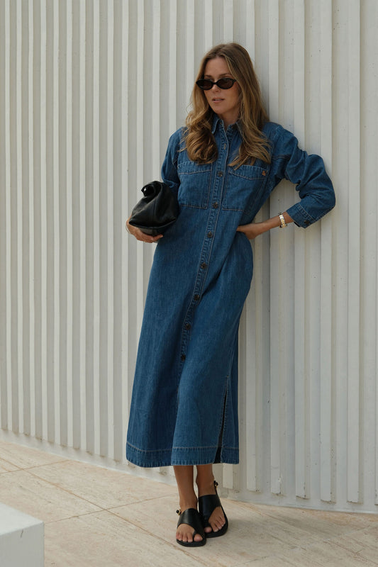 Rae Long Sleeve Midi Dress - Fresh Indigo