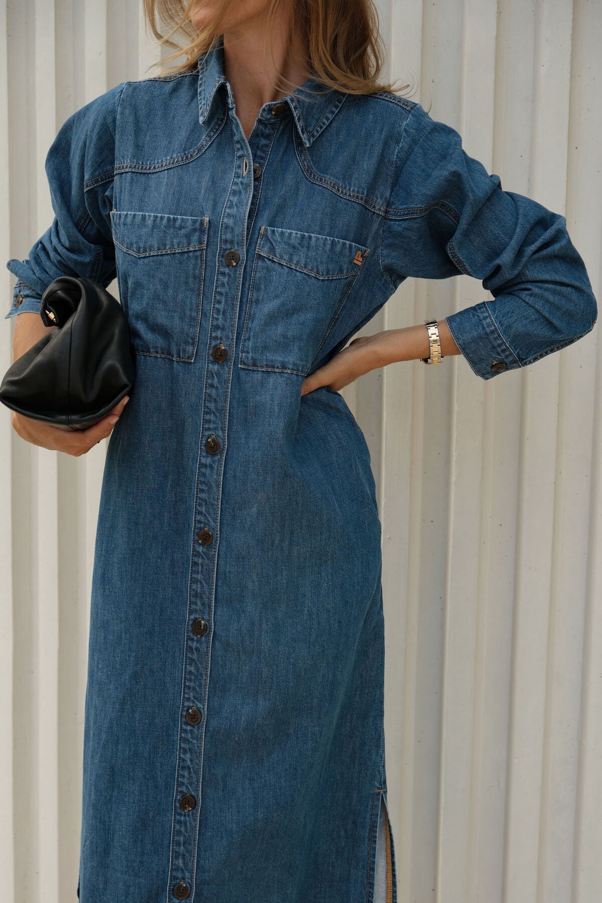 Rae Long Sleeve Midi Dress - Fresh Indigo