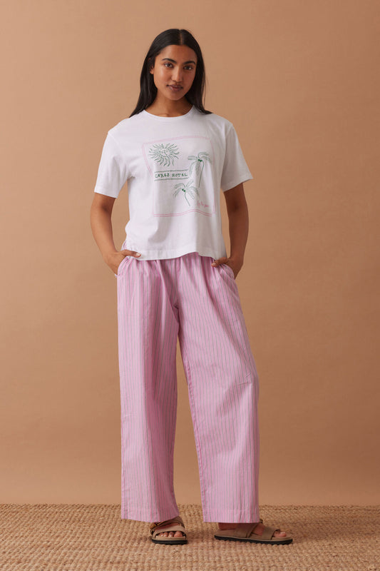 The Lounge Pant - hibiscus pink triple stripe