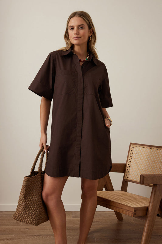 Sara Mini Shirt Dress - Chocolate