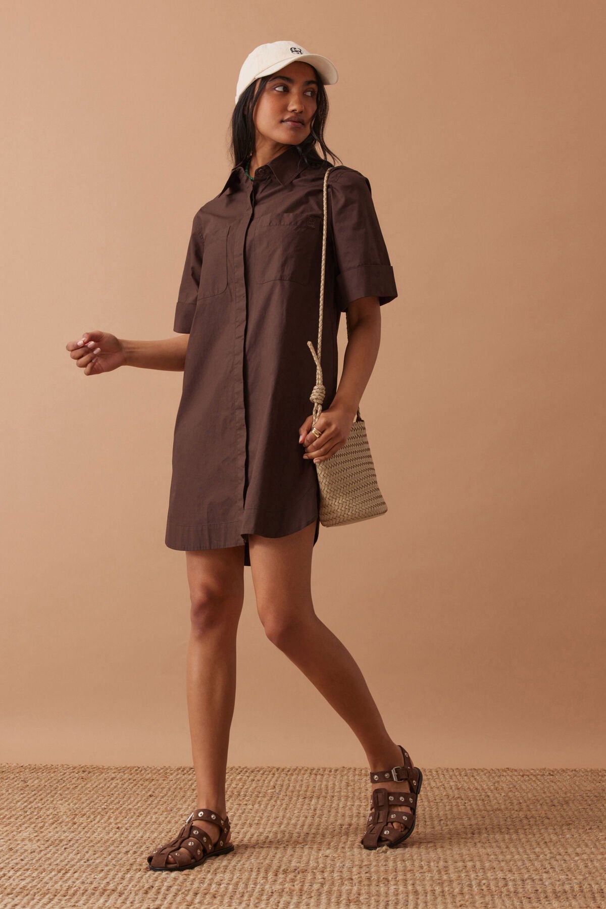 Sara Mini Shirt Dress - Chocolate