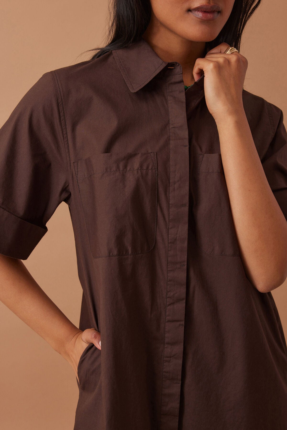 Sara Mini Shirt Dress - Chocolate