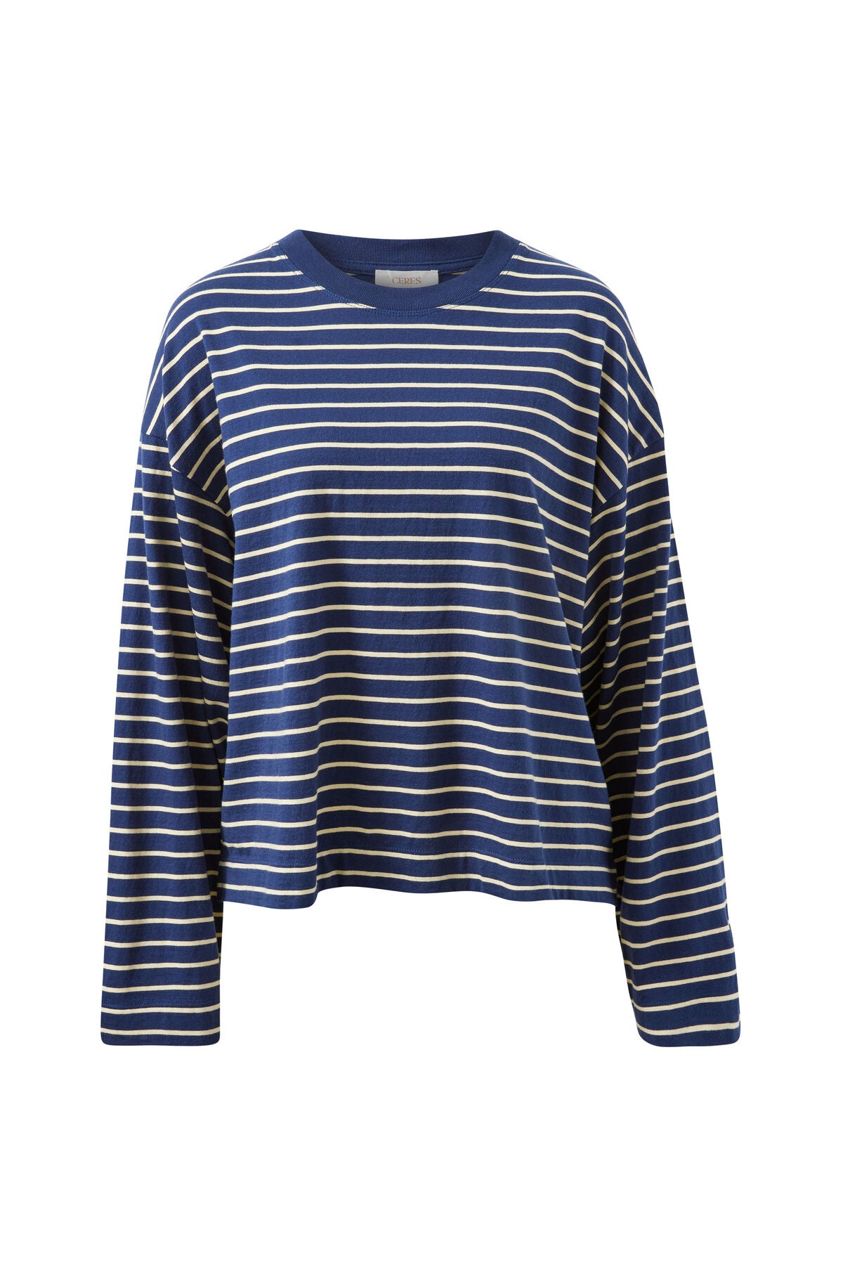 Beau Long Sleeve Slouchy Tee - Heritage navy/marshmallow stripe