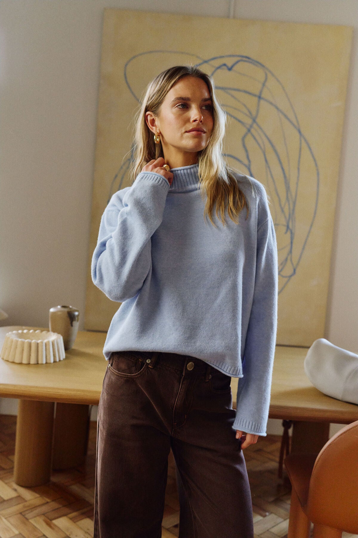 FINLEY FUNNEL NECK KNIT/CHINA BLUE