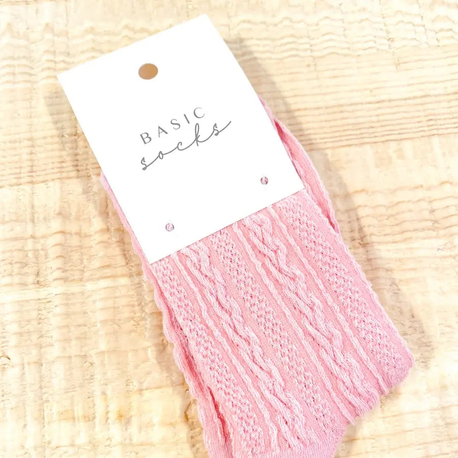 Pink Knitted Cotton Crew Socks