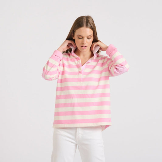 Rugby Cotton Sweatshirt - Pink Stripe