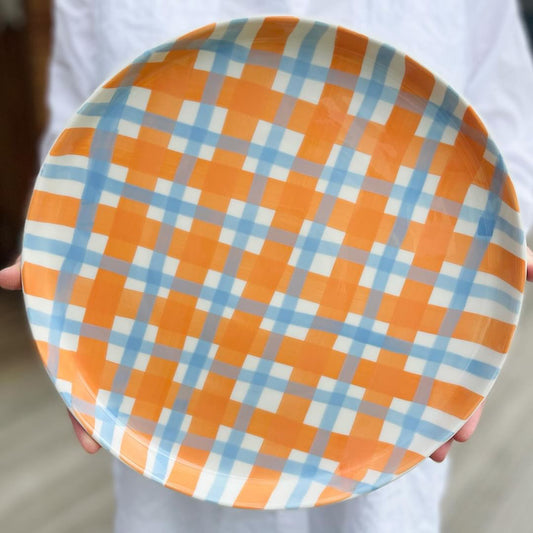 Platter - Orange & Blue Gingham