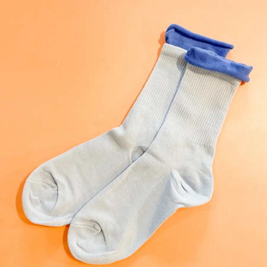 Double Layered Rib Crew Socks - Blue