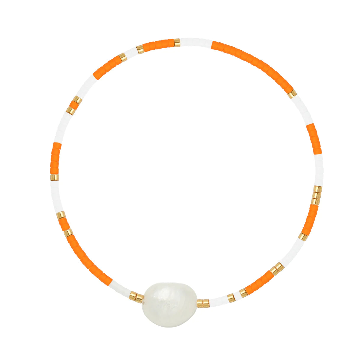 Orange, White & Gold Pearl Beaded Braclet