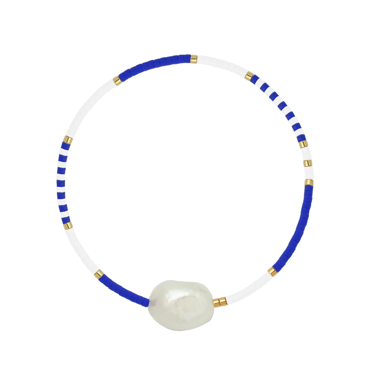 Cobalt Blue, White & Gold, Freshwater Pearl Beaded Bracelet