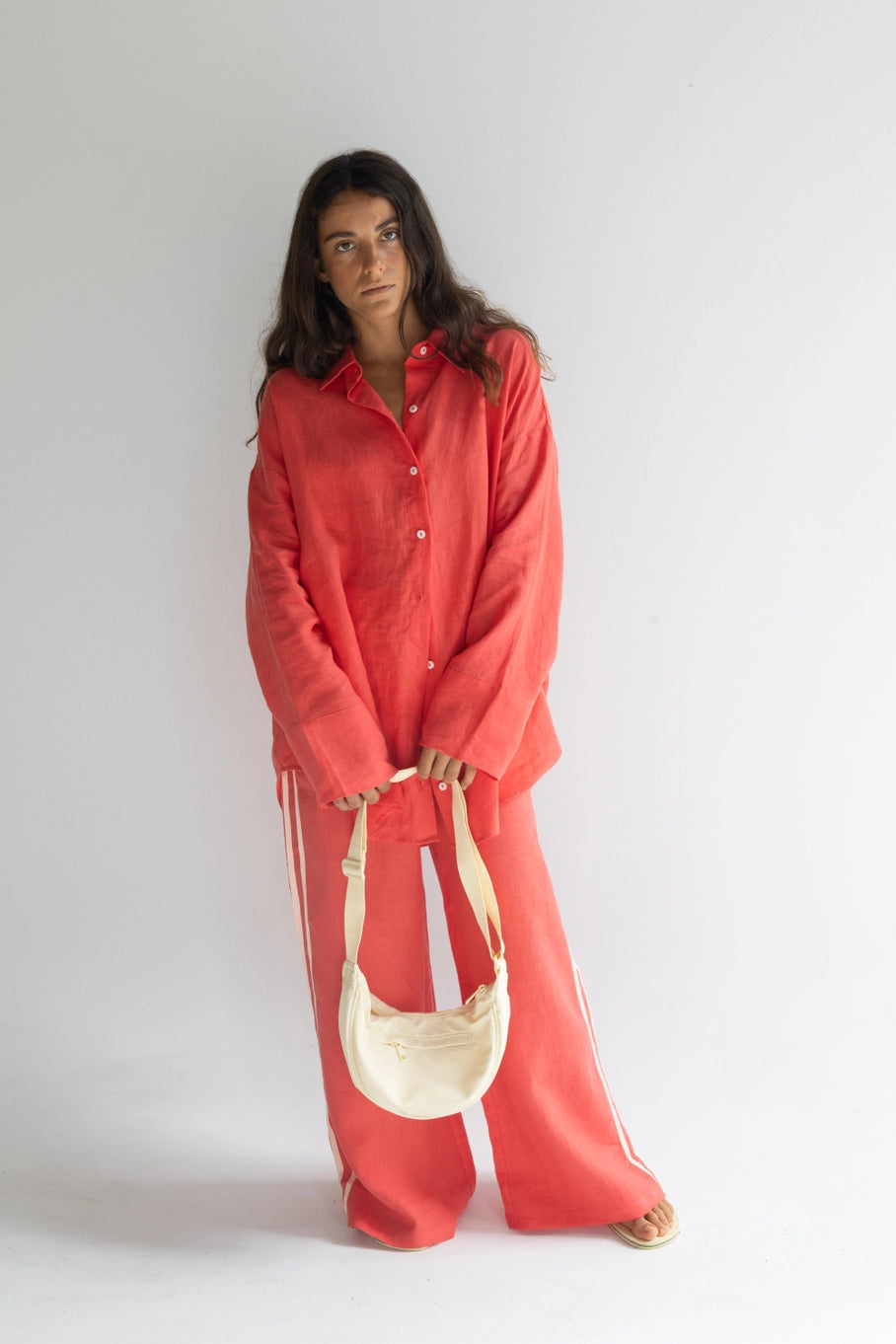 100% Linen Oversized Shirt - Watermelon