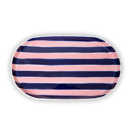 Oval Platter - Pink & Navy Stripes